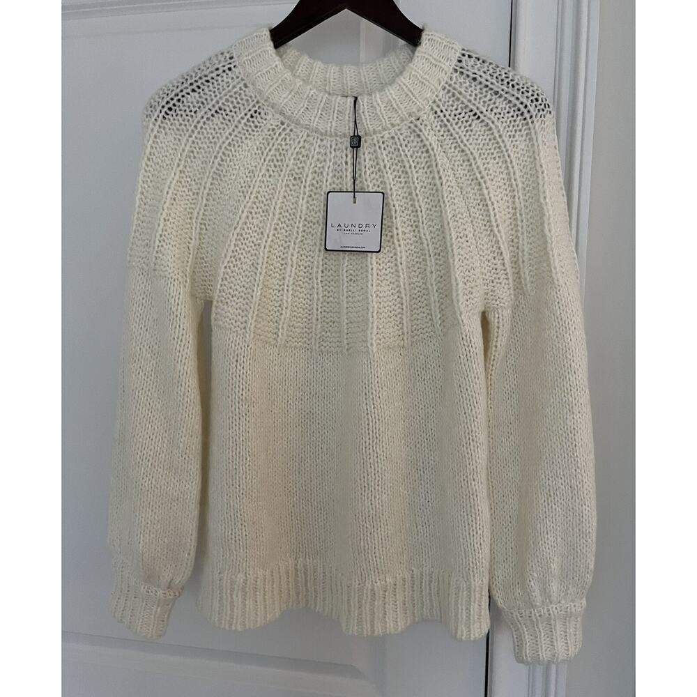 LAUNDRY BY SHELLI SEGAL BALLOON SLEEVES WOOL BLEND CHUNKY KNIT SWEATER NWT